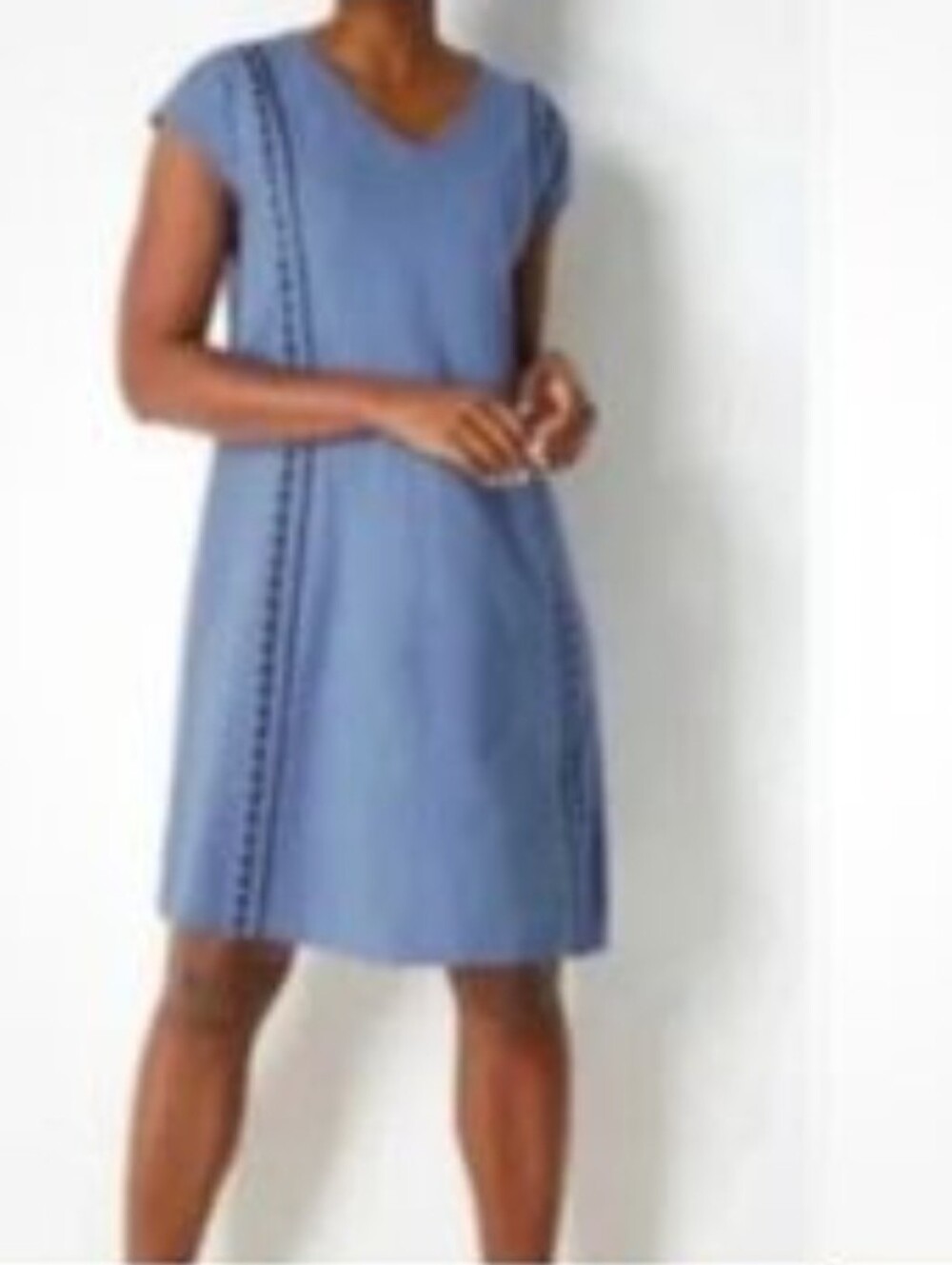 J.jill Women's Embroidered V-Neck Dress Blue SZ MT - Picture 1 of 5